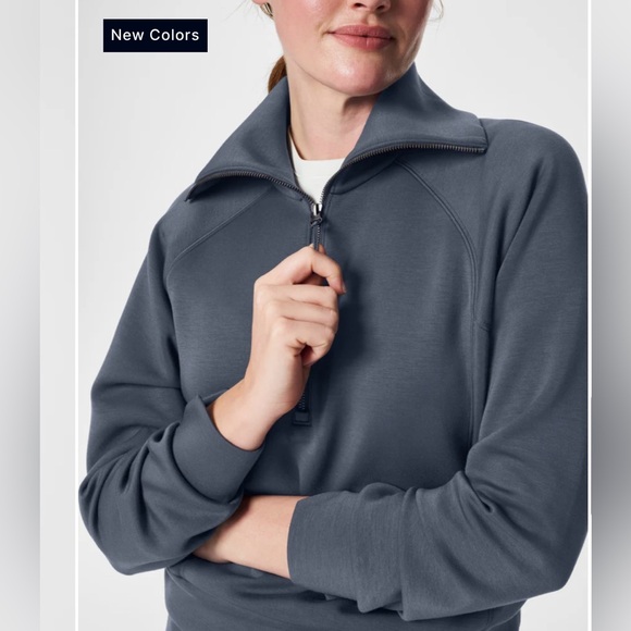 Spanx Air Essentials Half Zip Dark Storm Size Small - Picture 4 of 5